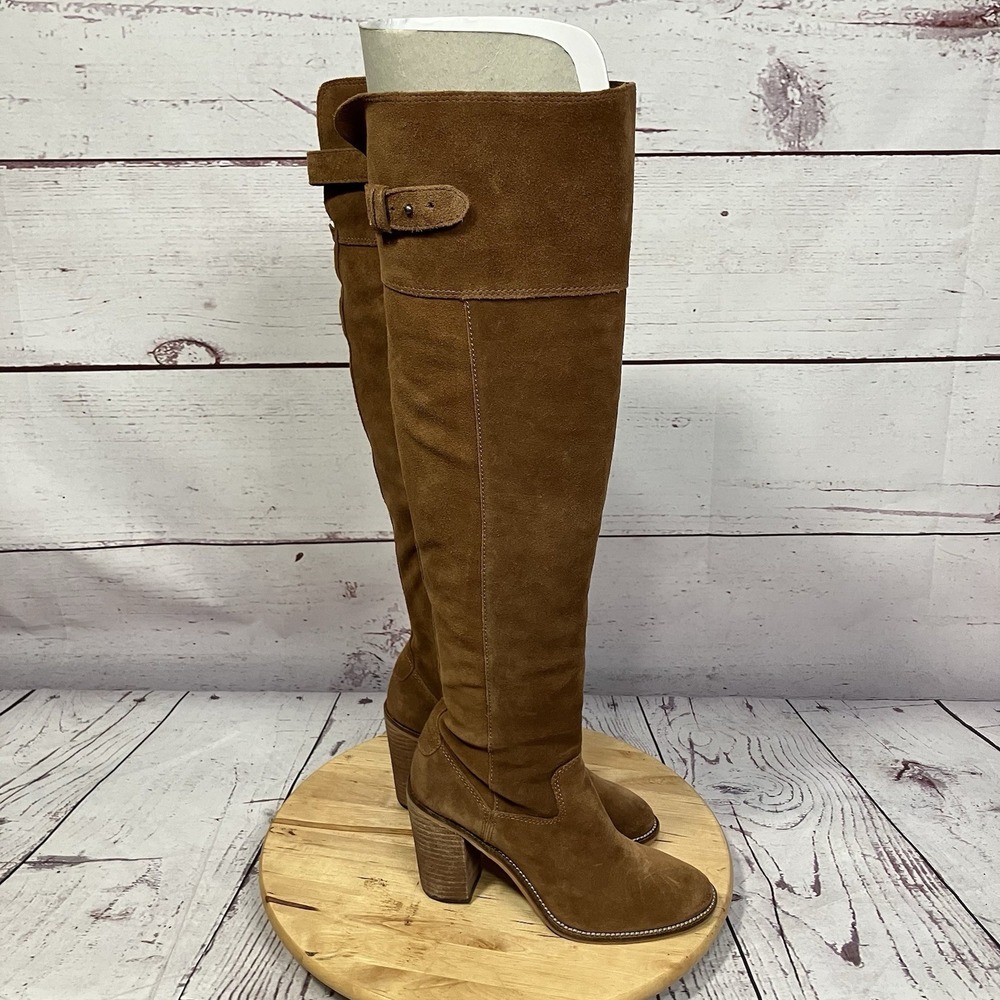 Dolce Vita Suede Over The Knee Boots Brown Block Heel Tall‎ Womens 7.5 NWOB
